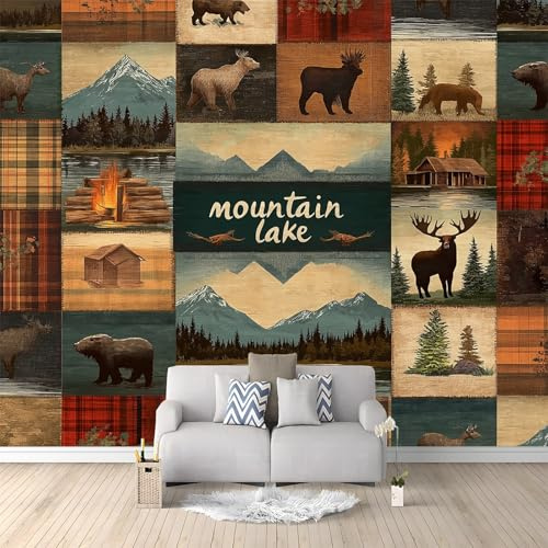 Fototapete Outdoor Berge Und Seen Tiere Braun Grün 400 X 280 Cm(Wxh) Moderne Vlies-Fototapete Für Wohnzimmer,Schlafzimmer & Flur - Künstlerische Wandbilder & Wanddekoration