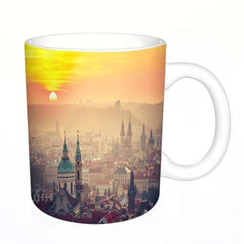 YFHJV Grosse Kaffeetasse - Bürotasse - Tasse Keramik Kaffeetassen Große 11oz - teetasse groß - cappuccino tassen - Die Altstadt, Prag