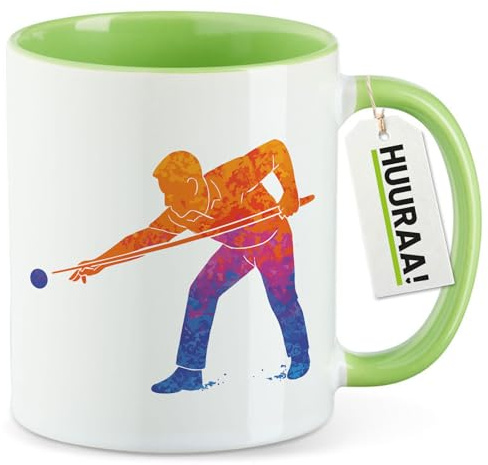 Huuraa Kaffeetasse Billard Snooker Geschenk | Motivtasse 330ml Grün Keramik Tasse mit Spruch Kaffeebecher Geschenkidee Becher mit Motiv