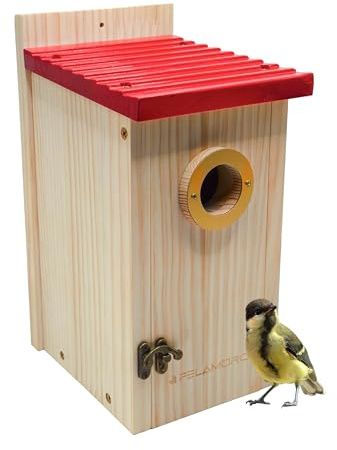FELAMORC Robuster 15 mm dickwandiger Nistkasten, gut verarbeitet, ideal für kleine Meisen. Das Vogelhaus zum aufhängen verleiht Ihrem Garten und Balkon rustikalen Charme.