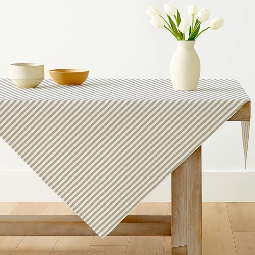 Luzzxfa Grau Gestreifte Tischdecke 85x85 cm Tafeldecke Fleckschutz Abwaschbar Saisonnal Küche Tisch Modern Dekoration Drinnen Urlaub Party Dekor