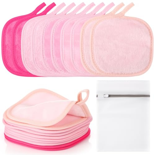VitalCozy 10 Pack Makeup Remover Cloths, Makeup Remover Towels Reusable Face Cloth Eraser for Washing Face Microfiber Washcloth for Women Cleansing Just Water with Mesh Bag