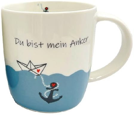 GILDE - 59736 - Kaffeebecher, Tasse, Maritim, Du bist mein Anker, Porzellan, 8,5cm x 12cm x 9cm, 380ml