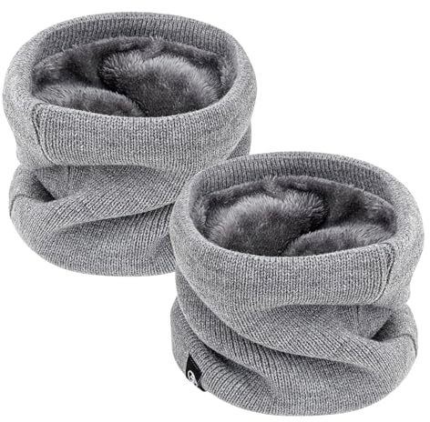 Neck Warmer Windproof Thermal Knitted Snood Scarf for Men Women Thick Winter Cold Weather Knitted Circle Scarf for Outdoor Sports (gray, One Size)