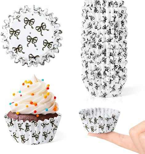 A1DIEE Bow Mini Muffin Cases Paper- 300pcs schwarze Bowknot Backbecher Muffin Papier Cupcakes Wrappers für Geburtstagsfeier, Süßigkeiten Kuchen Schokolade Wrap Herstellung Zubehör für Baby Dusche