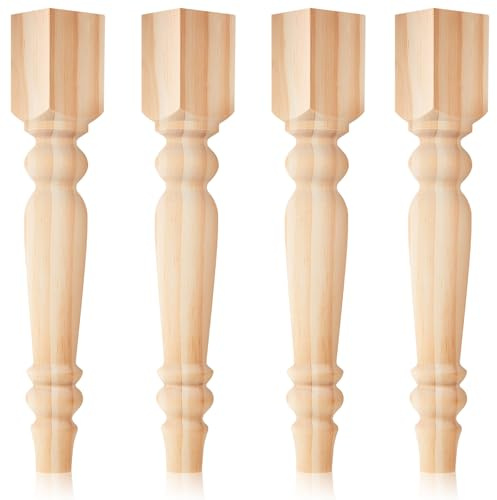 Threehoney 4 Pcs Wooden Farmhouse Table Legs, 14 x2.2'', Round | Easy to Paint Pine Dining Table Legs, DIY Unfinished Wooden Furniture, Dining Cottage Coffee Bench