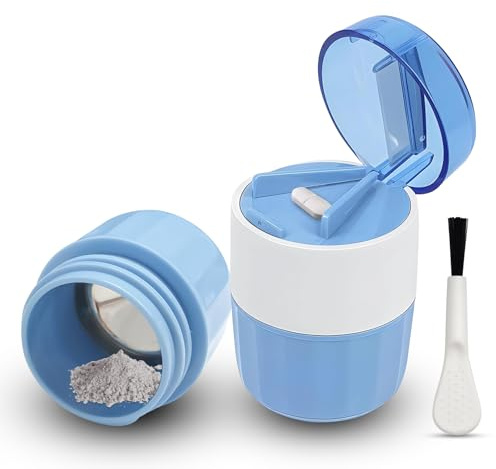 ONGNIUU Triturador y Cortador de Pastillas 3 en 1 Azul, Molinillo de Píldoras con Almacenamiento, Pill Cutter Multifunción Pastillero Portátil para Ancianos y Mascotas, Fácil de Usar para Viajes