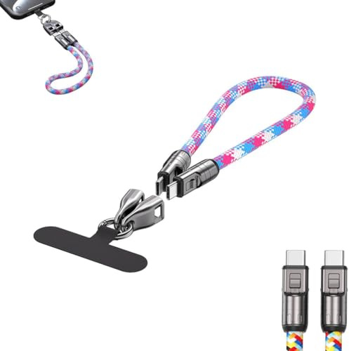 LUCKKY Familiarn C to C 240W Charging Cable with Wearable Bracelet Design, 2 in1 Fast Charging Data Cable & Phone Lanyard, 480Mbps Data Transfer for Laptop, Tablet, Phone (Pink)