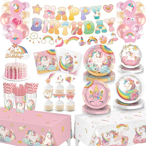 Unicorn Birthday Party Decorations Unicorn Double-Sided Tableware Set