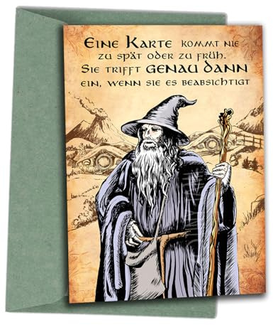 TinyTami Lustige Geburtstagskarte Gandalf Zauberer mit Spruch Mittelalter Postkarte 10 x 15 cm Fantasy mit Soft Touch Oberfläche A6 Glückwunschkarte mit Briefumschlag