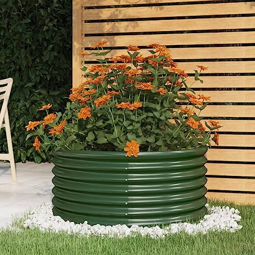 Teenpull Pflanzkübel Verzinkter Stahl 80x80x36 cm Grün, Rundes Pflanzgefäß für Garten Balkon Terrasse, Robuste Blumen Töpfe für Pflanzen, Outdoor Pflanzer
