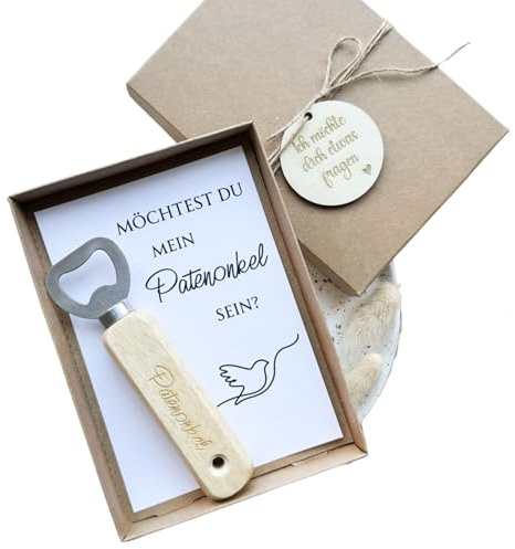 Geschenkbox Patenonkel | Flaschenöffner für den Paten | Patenonkel Fragen | Geschenkidee zur Taufe | Willst du mein Patenonkel werden? | Taufpate