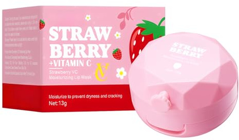 Mascarilla de labios de fresa Overnight, nutritiva mascarilla hidratante para el cuidado de los labios de fresa bálsamo labial de larga duración y cuidado de los labios, para exfoliar los labios y