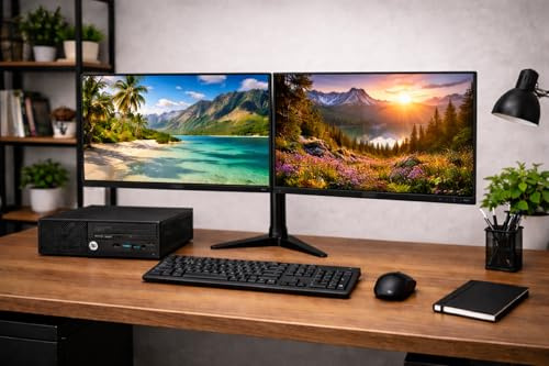 Dual Monitor PC Bundle SFF Desktop Computer Set – Intel Core i3, 8GB RAM, 128GB SSD + 500GB HDD, 2 x 22 Monitors, Windows 11 Pro (Renewed)