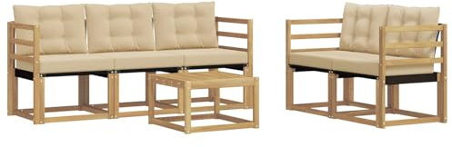 vidaXL Outdoor-Sofagarnitur mit Kissen 6 pcs Weiß und Beige, Gartenmöbel, modernes Ecksofa, langlebige Terrassen-Sitze, stilvolle Lounge für deinen Outdoor-Bereich