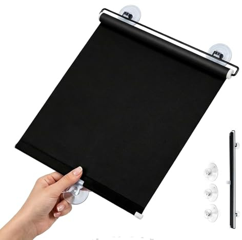 Rollo Ohne Bohren，Saugnapf-Rollladen, Verdunkelungsrollo Breite 30 35 40 45 50 55 60 65 70 80cm Einziehbarer Sichtschutz Temporäre Jalousien Für Fenster Büro Auto(Schwarz,W55xH65cm)