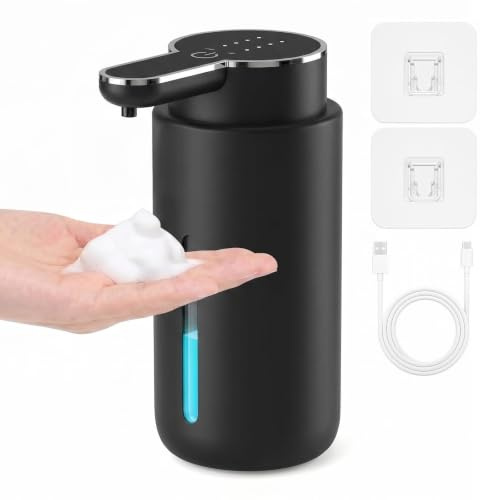 400ml Seifenspender Automatisch, 4-Stufig Elektrischer Schaumseifenspender | Soap Dispenser IPX5 Wasserdicht, Wandmontiert Oder Sstehend, Wandseifenspender mit USB-C-Aufladung, für Küche Bad, Schwarz