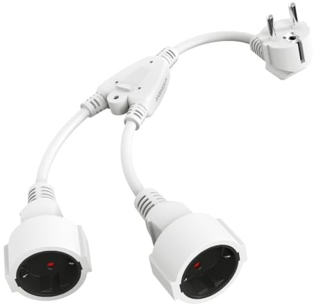 ANRMESUN Doppelstecker für Steckdose, Doppelsteckdose Adapter 16A/250V/Max, Steckdosenadapter 2fach Doppelstecker Schuko mit Flexible Kable für Küche, Büro, Zuhause Weiß