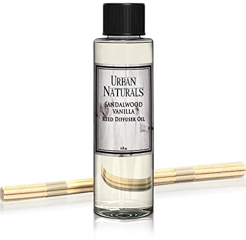Urban Naturals Nachfüllset für Duftstäbchen aus Sandelholz und Vanille, inklusive einem kostenlosen Set Schilfrohrstäbchen, 118 ml, tolle Geschenkidee, für Liebhaber von Raumduft