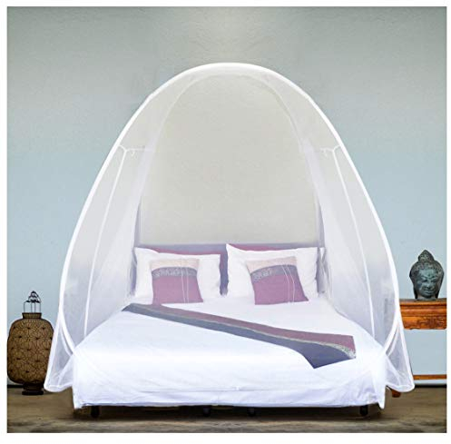 Even Naturals Popup MOSKITONETZ Zelt, Großes Mückennetz für Doppelbett, Feinste Löcher, Camping Netz, Faltdesign mit Unterseite, 2 Einträge, Einfache Installation, Tragetasche, Keine Chemikalien