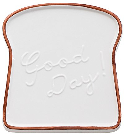 Ins Girls Style Cute White Toast Bread Shaped with Delicate Carved Good Day Salad Dessert Bone China Ceramic Porcelain Accent Dinner Butter Baker Plates Dish Holder Tray Ware Gift for Home Decoration