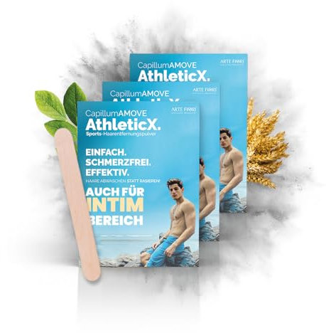 Capillum AMOVE AthleticX Premium Enthaarungscreme Intimbereich Vorratspack - sanftes Enthaarungspulver Männer [3x300g] Schmerzfreie Dusch-Haarentfernungscreme ohne Zusatzstoffe mit neutralem Geruch