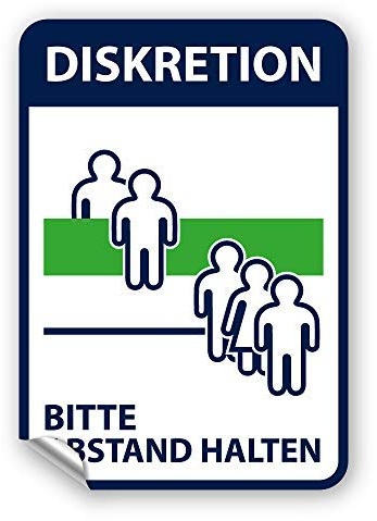 Wandaufkleber Diskretion – Bitte Abstand halten Hinweis selbstklebend, UV-beständig, wasserfest 210x305mm blau auch für Außen