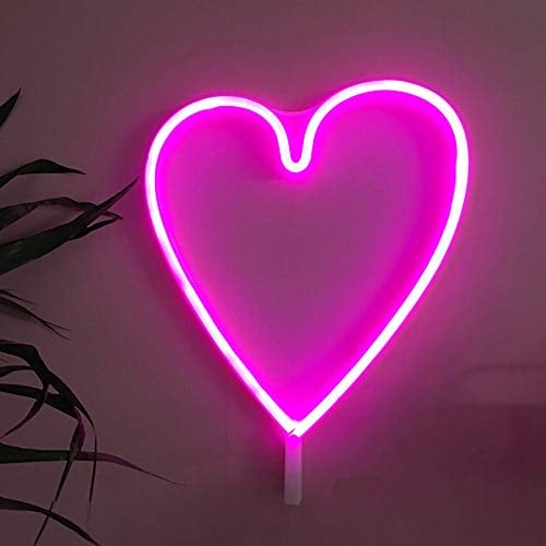 Pink Heart Neon Light - USB & Battery Powered Marquee Night Lamp for Wedding, Party, Home Decor