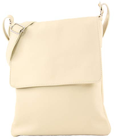 modamoda de - T33 - ital Umhängetasche Schultertasche aus Nappaleder, Farbe:Cremebeige