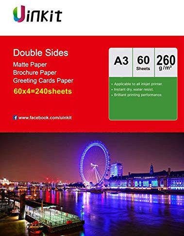 Uinkit - Papel fotográfico (A3, doble cara, 260 g/m², 420 x 297 mm)