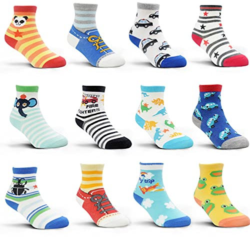 HYCLES Calzini Antiscivolo Bambino Bambina per 5-7 Jahre - Calze Antiscivolo Bambino Neonato 0-6-9-12-18-24 Mesi Cotone 01 Cartoon-Stil (12 Paare)