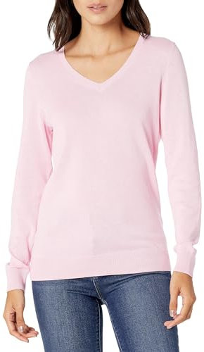 Amazon Essentials Pull Léger à Manches Longues, Col en V, Coupe Classique (Disponible en Grande Taille) Femme, Rose Pâle, M