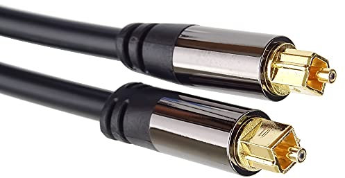 PremiumCord Optisches Audiokabel Toslink 5 m, Außendurchmesser: 6 mm, HQ Audio, Gelötet, Farbe Schwarz, Silber, Gold