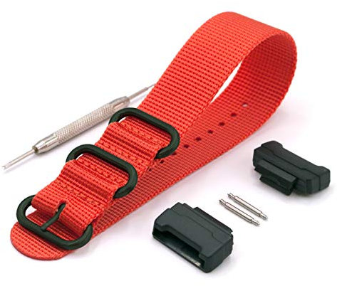 Vario Compatible with Casio G-Shock Military Dive Ballistic Nylon Fire Orange Premium Replacement Watch Band with Adapters and Spring Bar with Tool