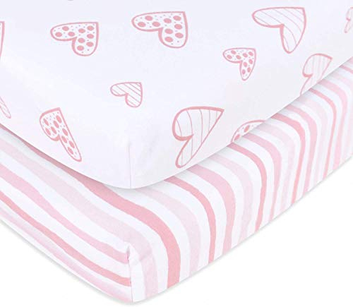 Pack n Play Spannbettlaken, 2er-Pack, 100% Jersey, ägyptische Baumwolle, dehnbar, tragbar, für Kinderbetten oder Laufgitter, ultraweich, atmungsaktiv, Reisebettlaken für Baby