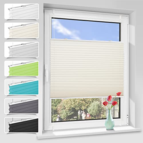 Zarnan Plissee ohne Bohren Blickdicht Beige 40x100cm(BXH) plissee klemmfix UV-Schutz & Lichtfilterung Klemmplisseeses Fenster ohne Bohren Plissee mit Klemmträger easyfix Jalousie für Fenster und Tür