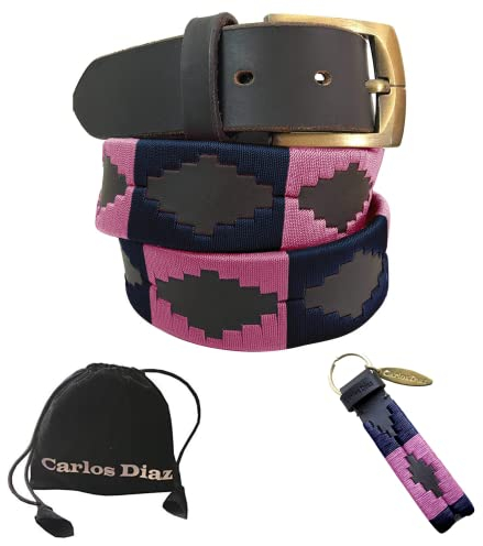 CARLOS DIAZ Herren Damen Premium Unisex Braunes Leder Bestickt Designer Polo Gürtel (120 cm/ 46-48 Inches)