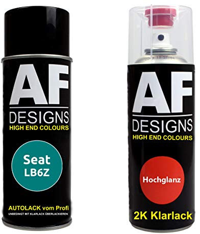 Alex Flittner Designs Pintura Bote Spray Kit Compatible con Seat LB6Z Verde Montana Metálico 2K Barniz Claro Pintura Base Aerosol 2x400ml