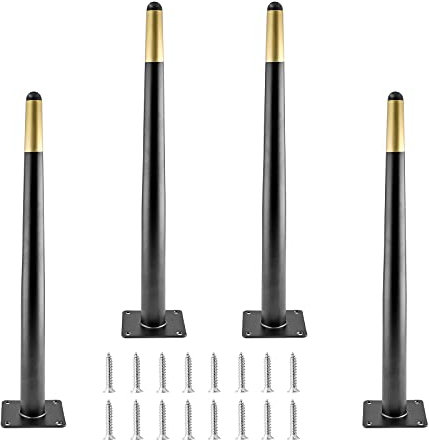 Seimneire 4pcs 16 Inch Furniture Legs, Straight Conical Metal Legs Matte Black Gold Mid-Century Style Furniture Feet for Sofa Cabinet Table Chair Cupboard Couch Ottoman Home DIY Projects