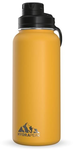 Hydrapeak Botella de agua aislada de 32 onzas con tapa Chug, acero inoxidable, a prueba de fugas, mango