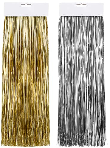 Skylety 2500 Fili Orpello Decorazioni per L'Albero di Natale Orpello di Ghirlanda, Ghiaccioli con Frange di Lamina per Forniture di Natale Casa Vacanza Arredamento Compleanno Laurea (Oro, Argento)