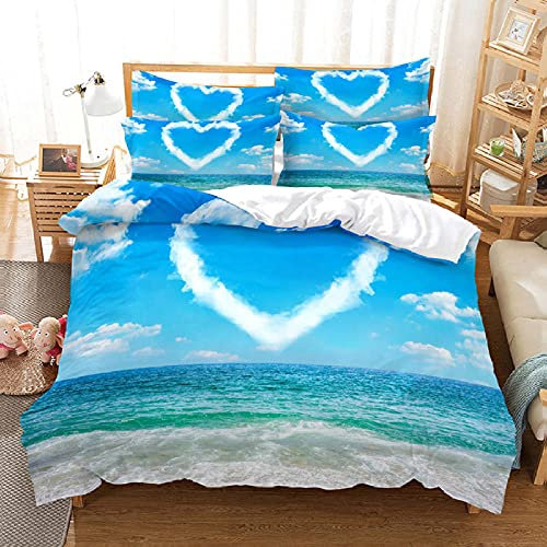 Bettwäsche 200x220 cm, Sommer Bettbezug Set Blauer Himmel Ozean - Gegen Hausstaubmilben Deckenbezug und Kissenbezüge 80x80 2er Set