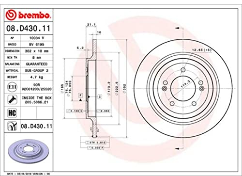 BREMBO Bremsscheibe COATED DISC LINE - 08.D430.11 BREMBO für HYUNDAI TUCSON (TL,