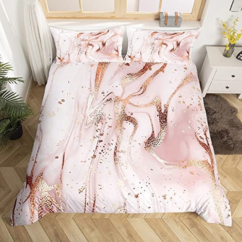 Mädchen Marmor Bettwäsche Set Rosa Marmor Bedruckt Bettbezug für Kinder Frauen Abstrakte Kunst Bettwäsche 135x200cm Bucht Luxus Moderne Welle Treibsand Glitter Flüssige Schlafzimmer Kollektion