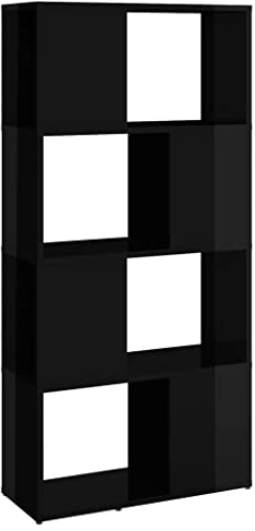 vidaXL Bücherregal Raumteiler mit 4 Fächern Standregal Aktenregal Raumtrenner Regal Wandregal Aufbewahrung Dekoregal Hochglanz-Schwarz 60x24x124,5cm