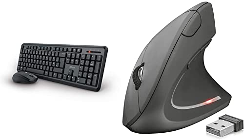 Trust 24080 Ymo Kabelloses Tastatur-Maus-Set - Deutsches QWERTZ - Schwarz & 22879 Verto Wireless Vertikale Ergonomische Maus (Vorbeugung Gegen Mausarm/Tennisarm, Nur für Rechtshänder) Schwarz