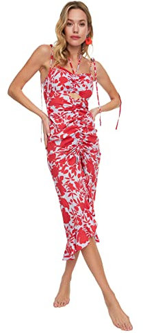 Trendyol Vestito da Spiaggia Dettagliato con Fiori Dress, Lilla, 44 Donna