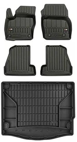 MOTOS Satz Gummifußmatten und Kofferraummatten passend für Ford Focus III 2010-2019 Hatchback, mit zusätzlichem Reserverad Verbessern Sie Ihren Reisekomfort mit Antirutschmatte Auto 3D- Allwetter fußm