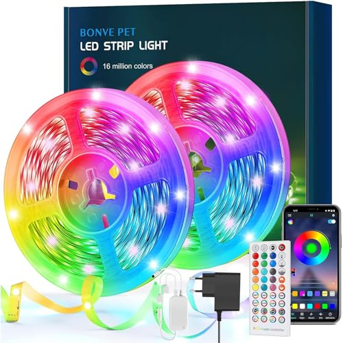 LED Strip 15M, Bluetooth RGB LED Streifen, LED Band mit App Steuerung, 16 Mio. Farben, Musikmodus, Timer-Einstellung, Farbwechsel Lichterkette für Küche, Schlafzimmer, Wohnzimmer, FesteDeko