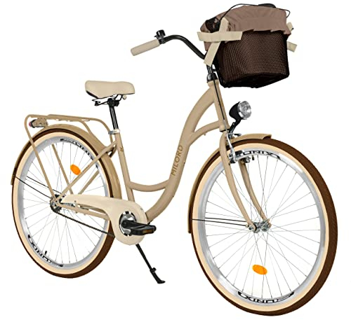 Milord Komfort Fahrrad mit Korb, Hollandrad, Damenfahrrad, Citybike, Retro, Vintage, 28 Zoll, Braun-Creme, 1-Gang
